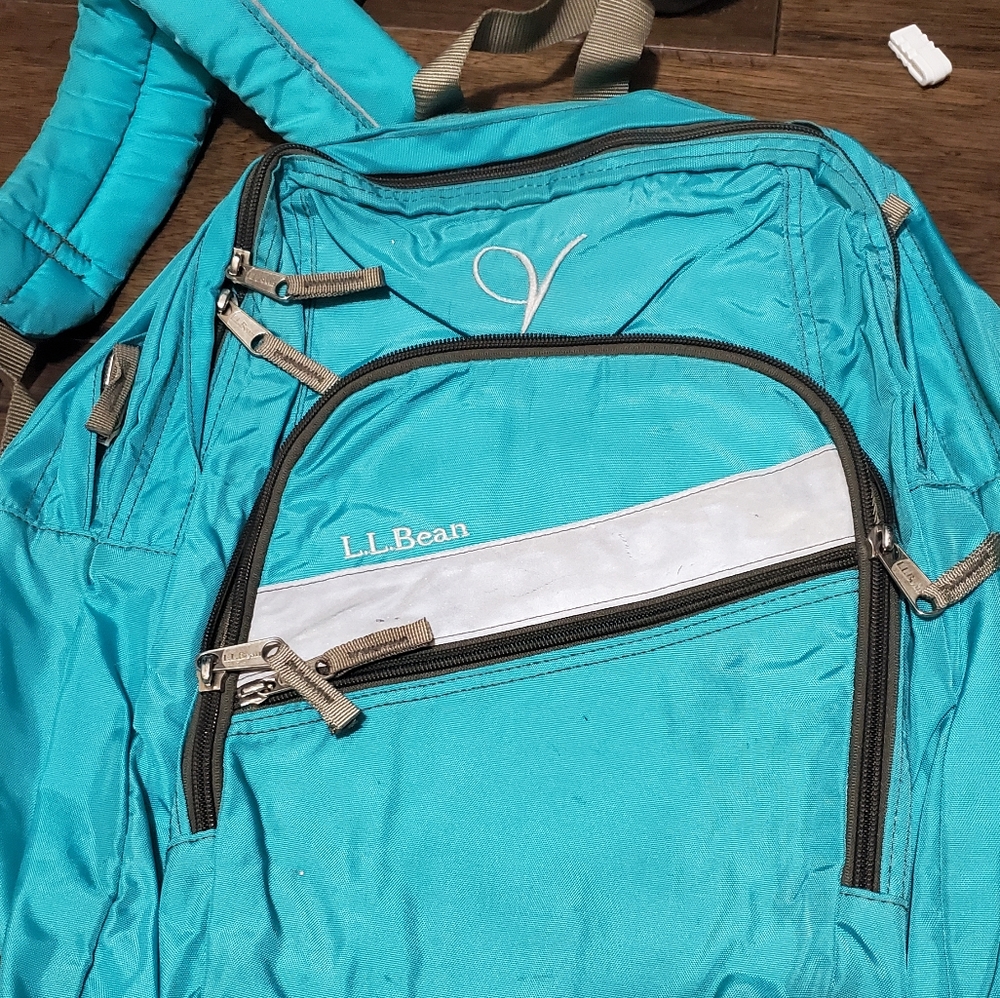 Turquoise LL Bean Backpack, Initial V
